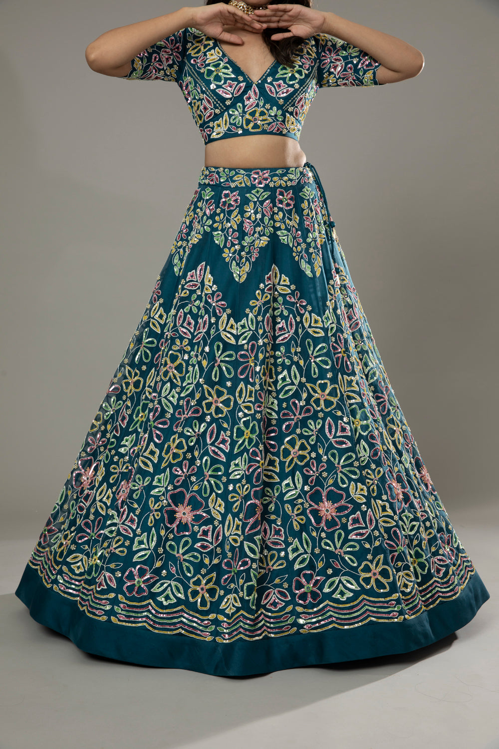 Blueberry Candy Hand Embroidered Raw Silk Lehenga Set