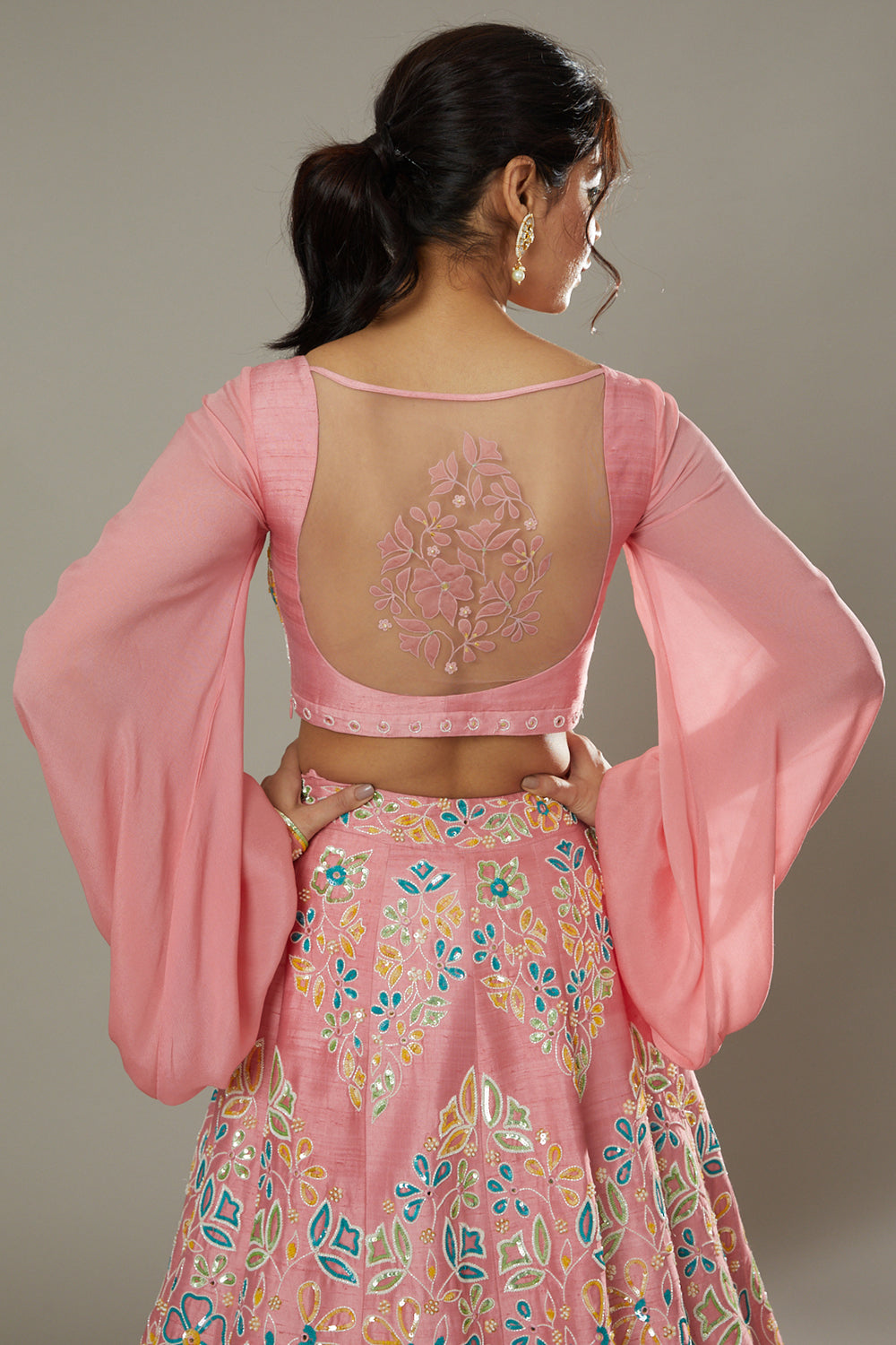 Candy Floss Hand Embroidered Raw Silk Lehenga Set