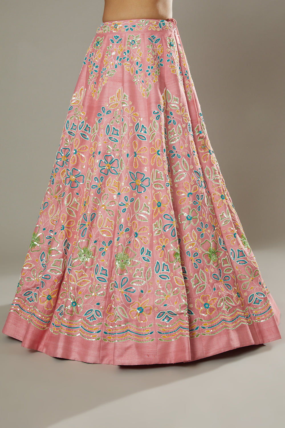 Candy Floss Hand Embroidered Raw Silk Lehenga Set