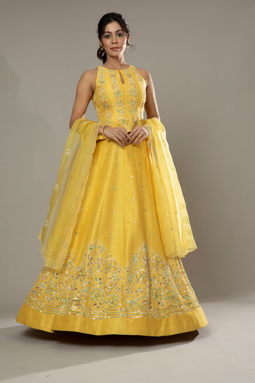 Mango Bite Candy Hand Embroidered Raw Silk Lehenga Set