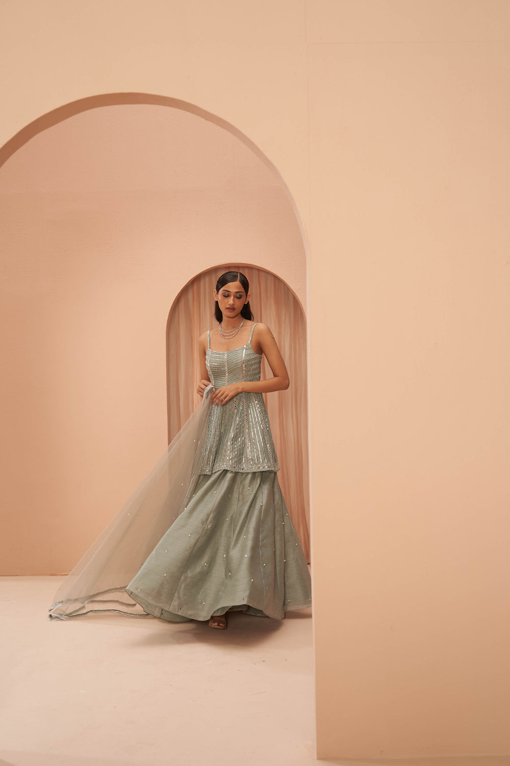 Mint Mirror Lehenga Set