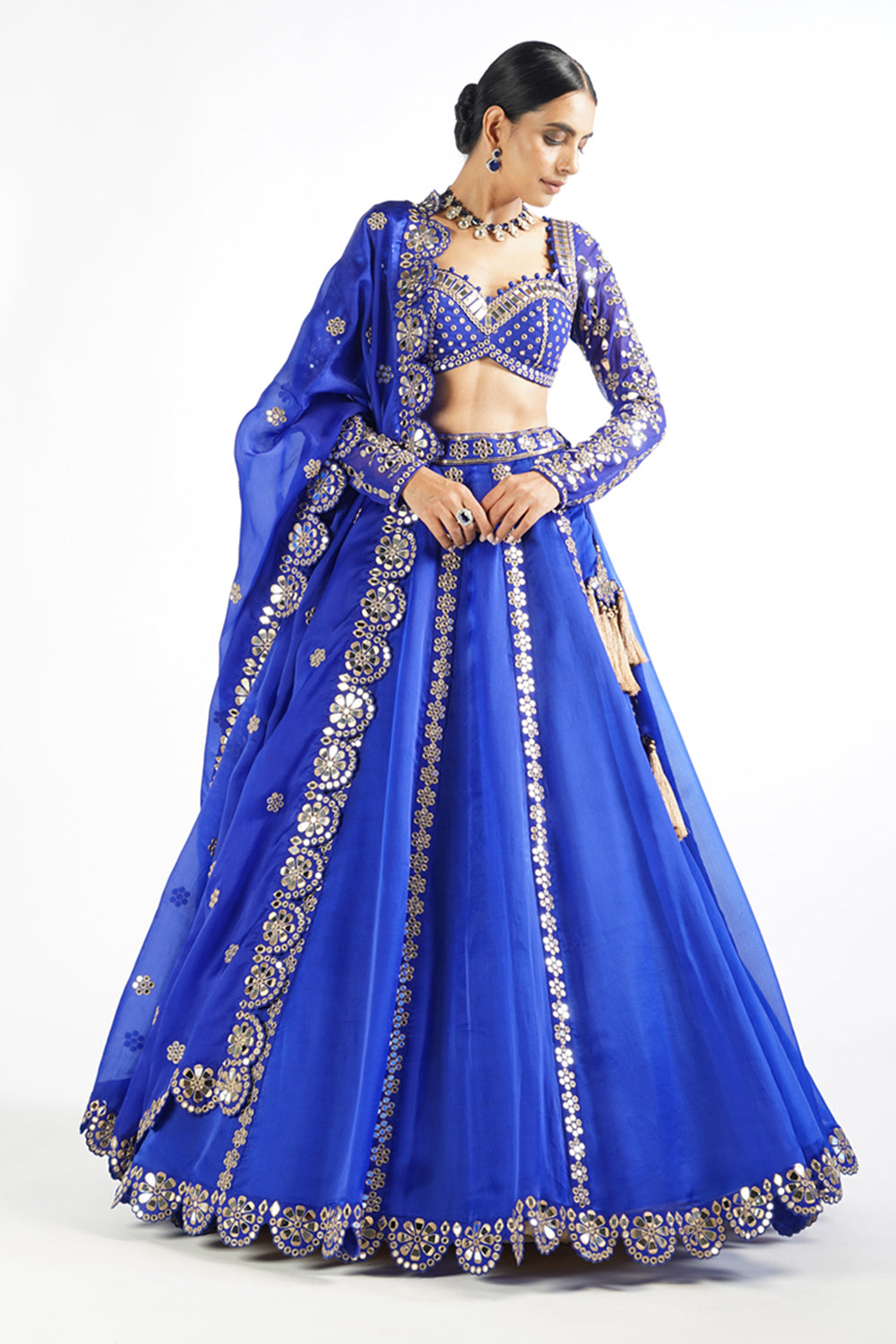 Royal Blue Embellished Blouse And Lehenga Set