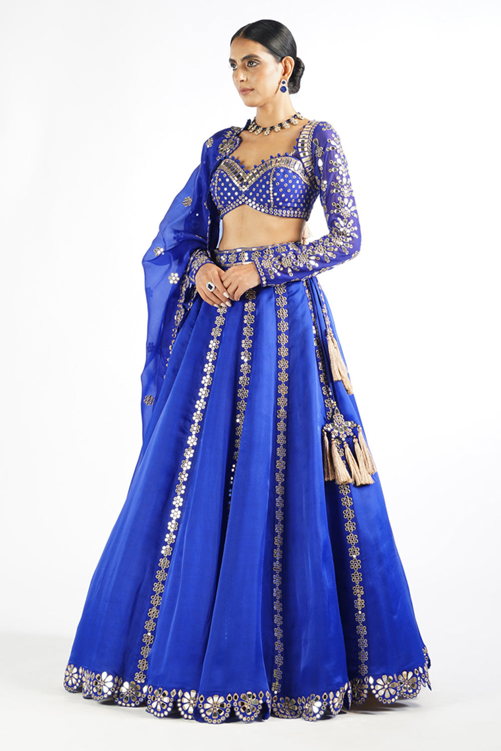 Royal Blue Embellished Blouse And Lehenga Set