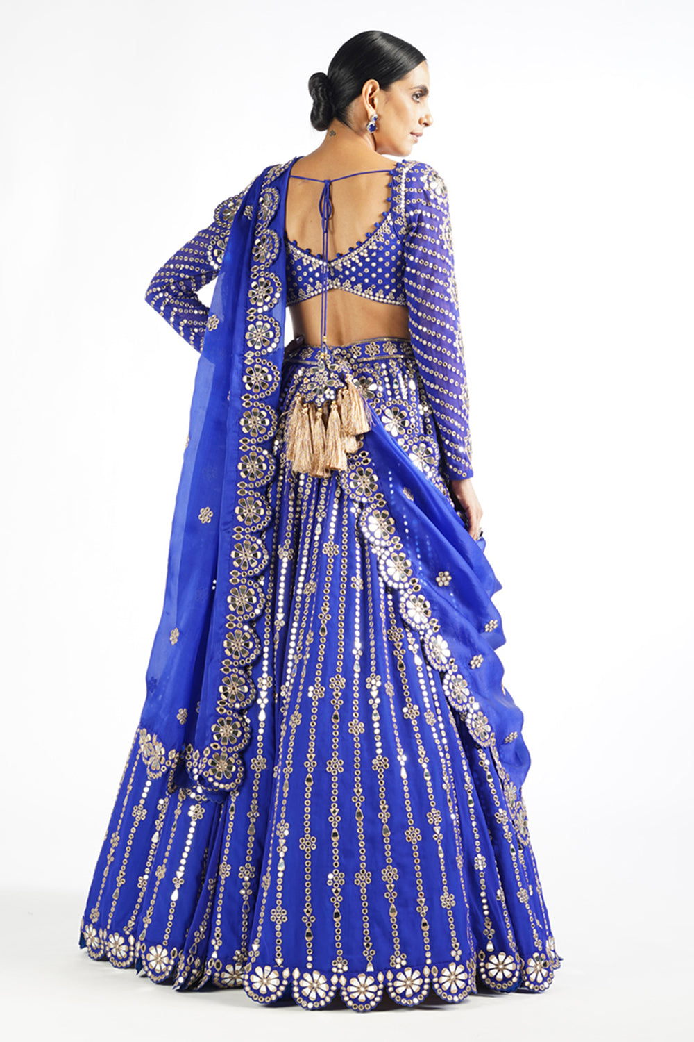 Royal Blue Small Flower Linear Lehenga Set