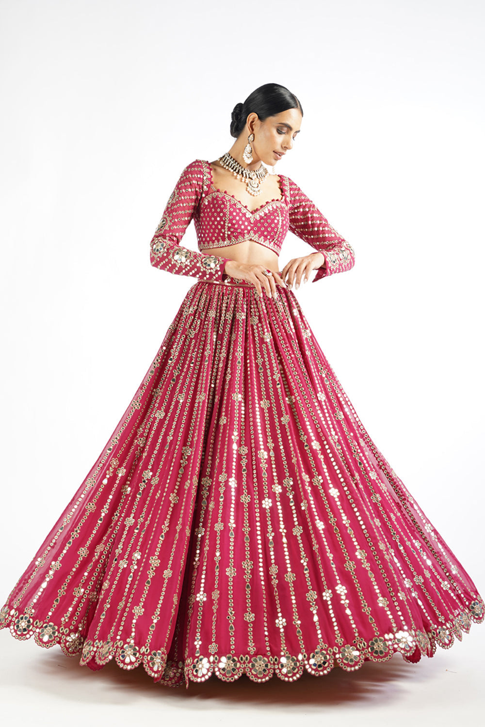 Mellow Wine Small Flower Linear Lehenga Set