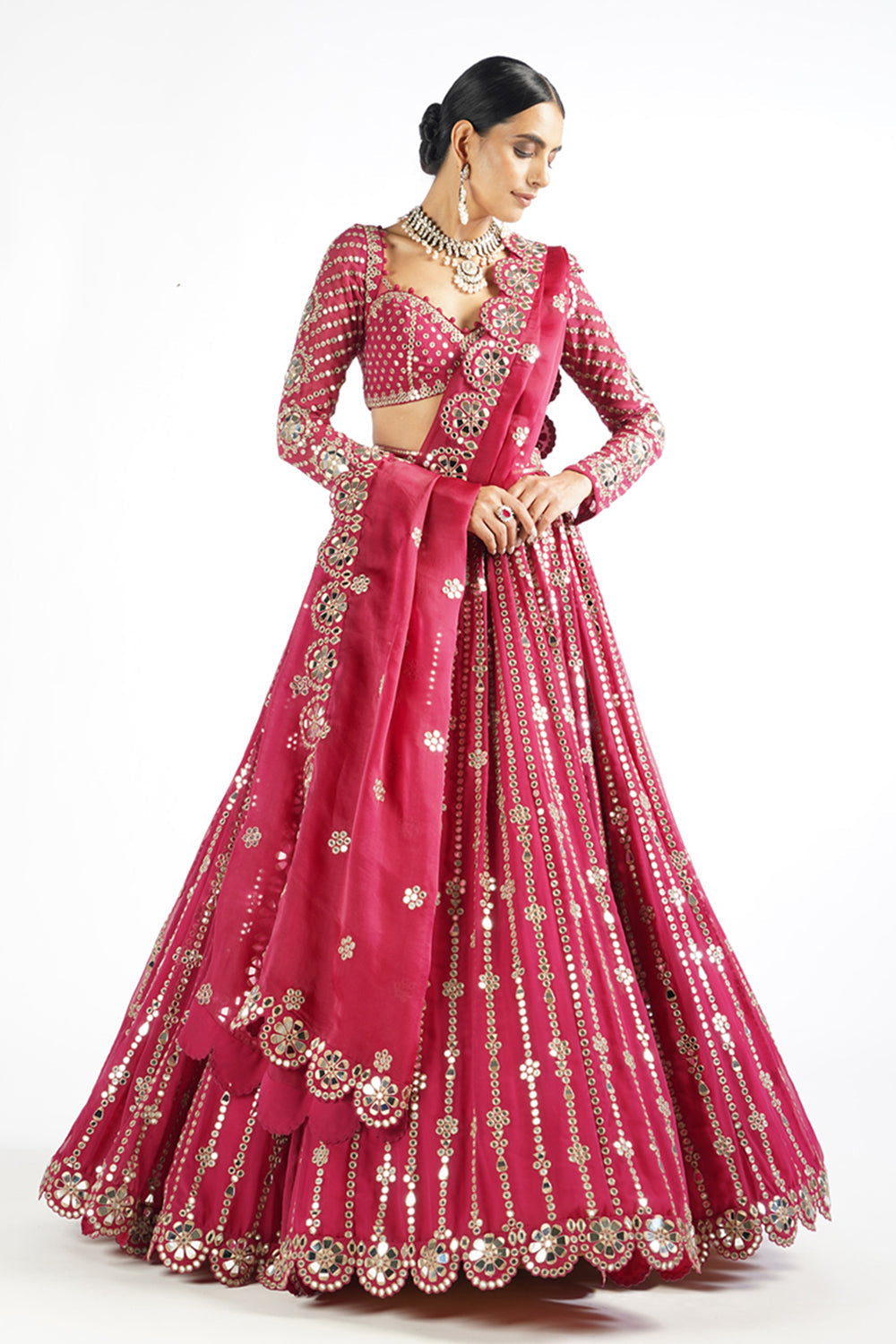 Mellow Wine Small Flower Linear Lehenga Set