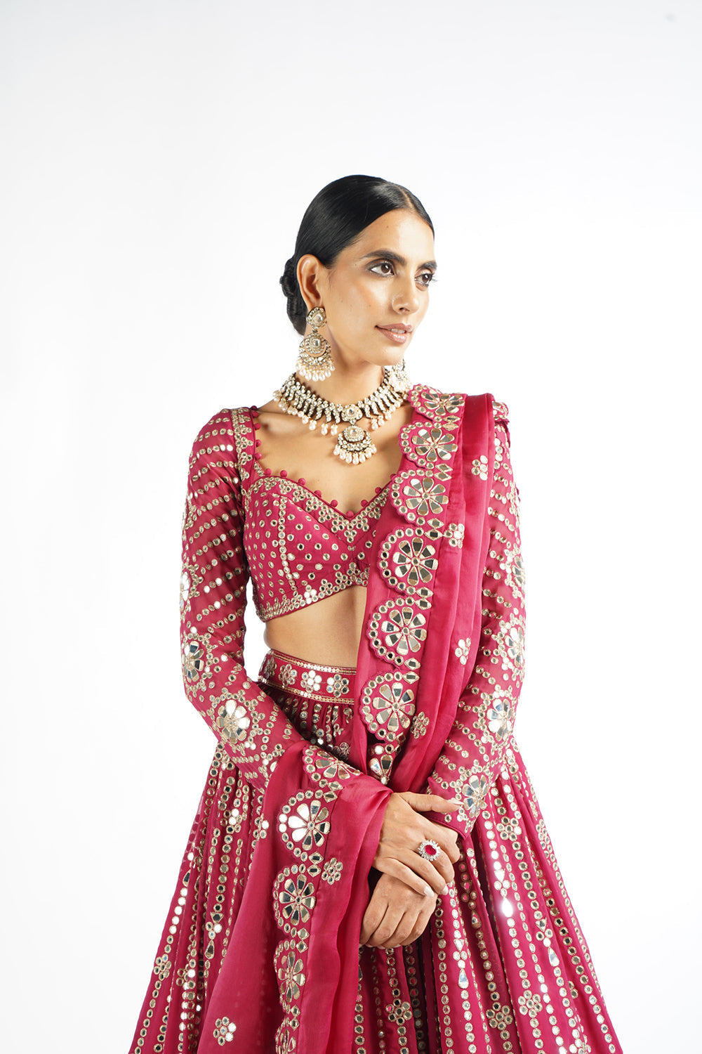 Mellow Wine Small Flower Linear Lehenga Set