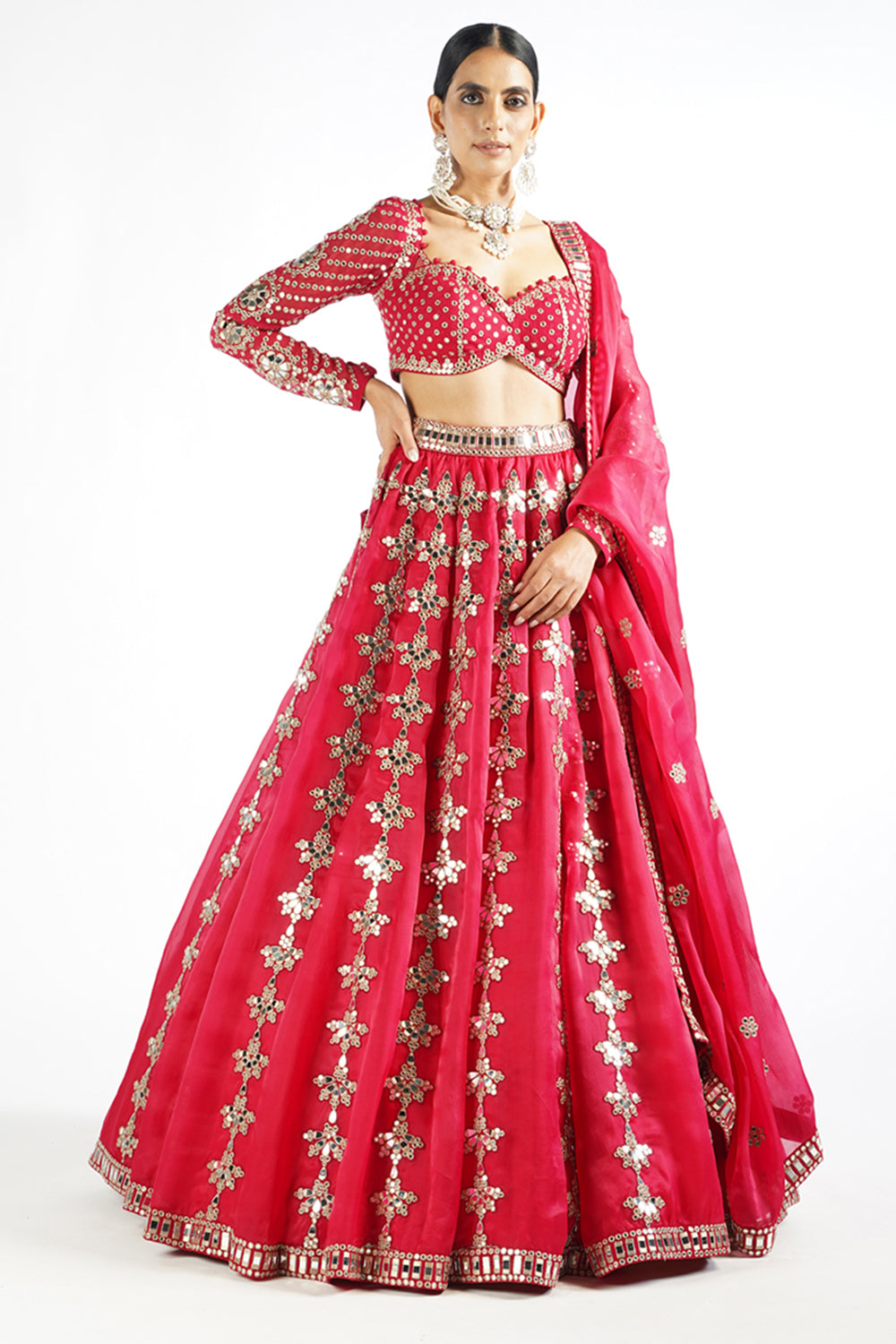 Crimson Red Chandelier Drop Lehenga Set