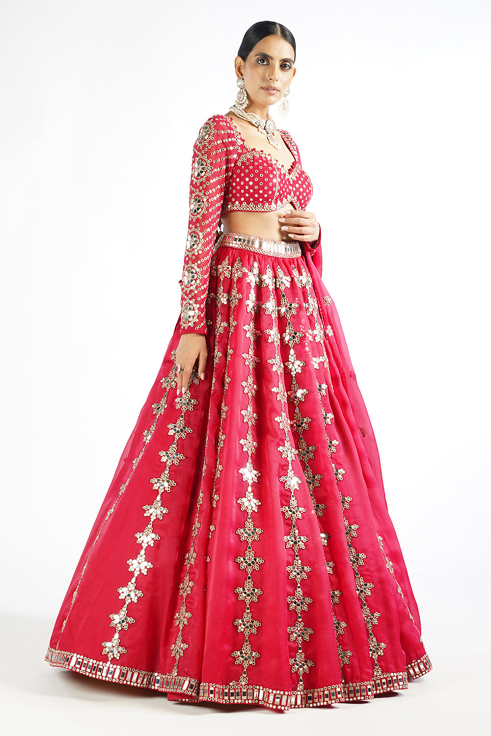 Crimson Red Chandelier Drop Lehenga Set