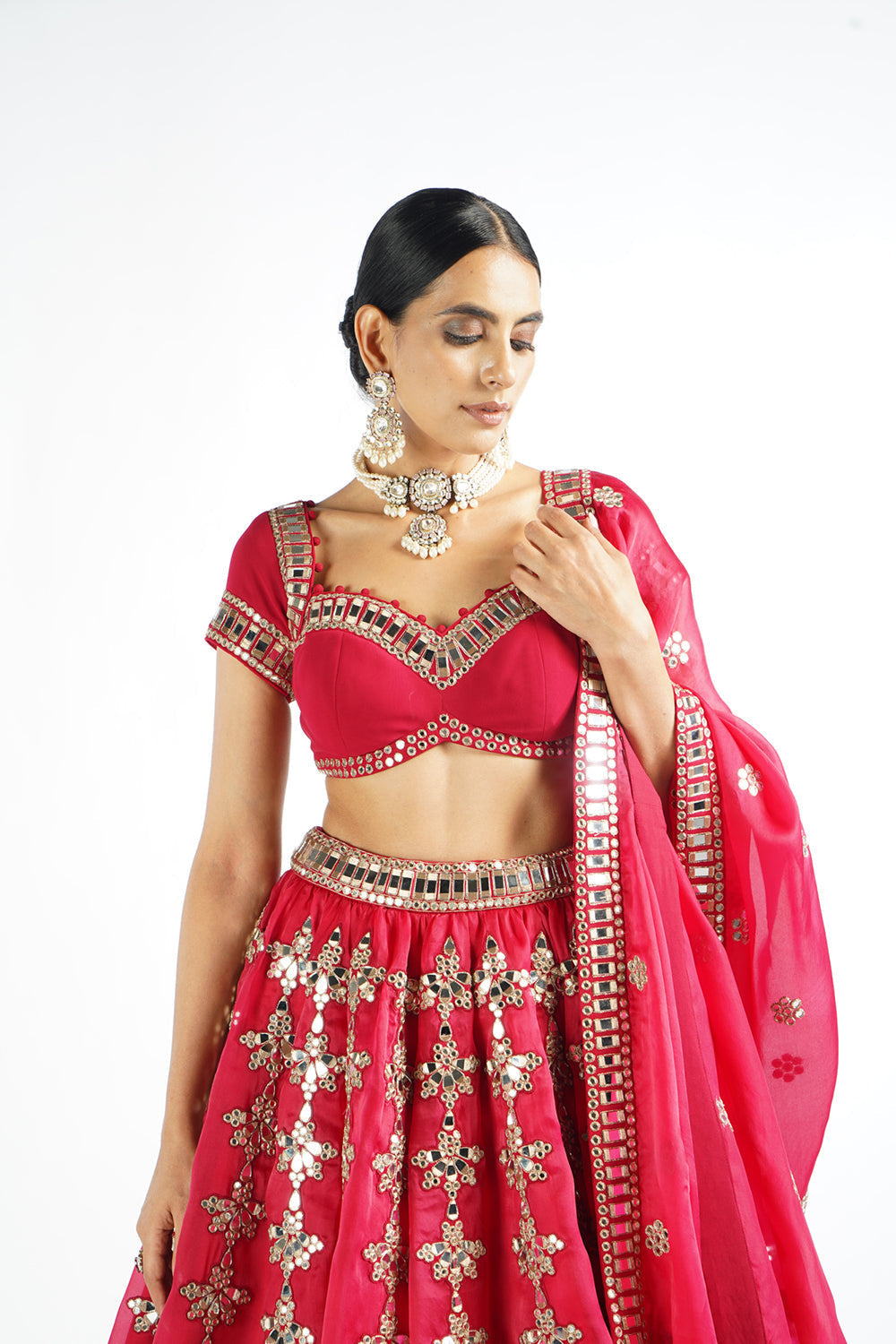 Crimson Red Chandelier Drop Lehenga Set