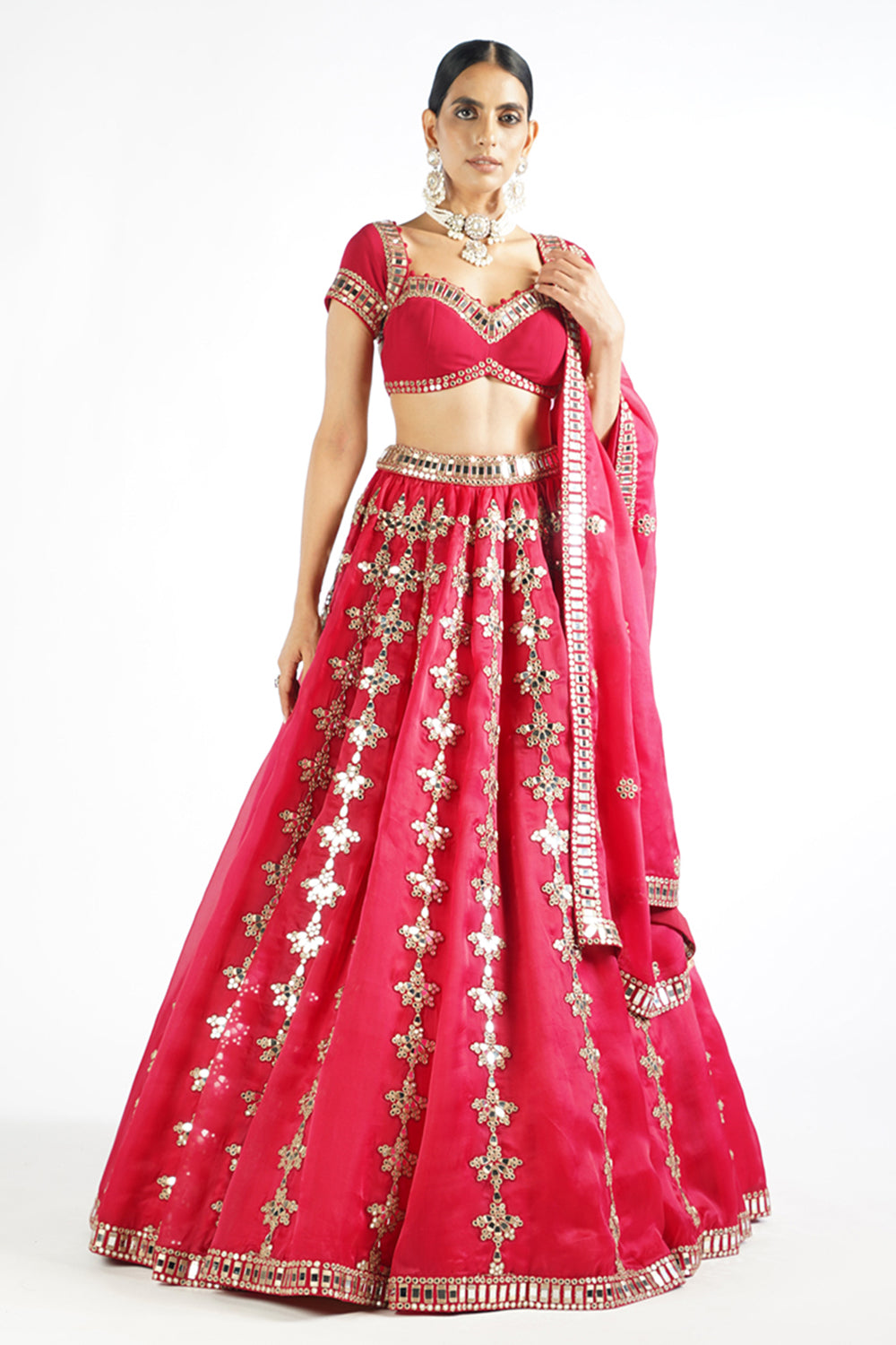 Crimson Red Chandelier Drop Lehenga Set