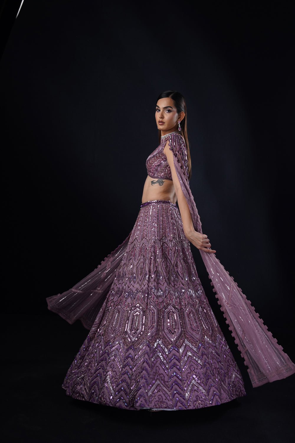 "Sapphire" Hand Embroidered Lehenga Set With Cape