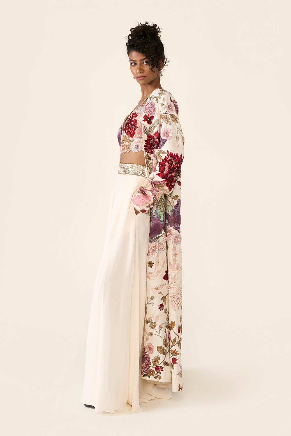 Ivory Embroidered Long Jacket Set