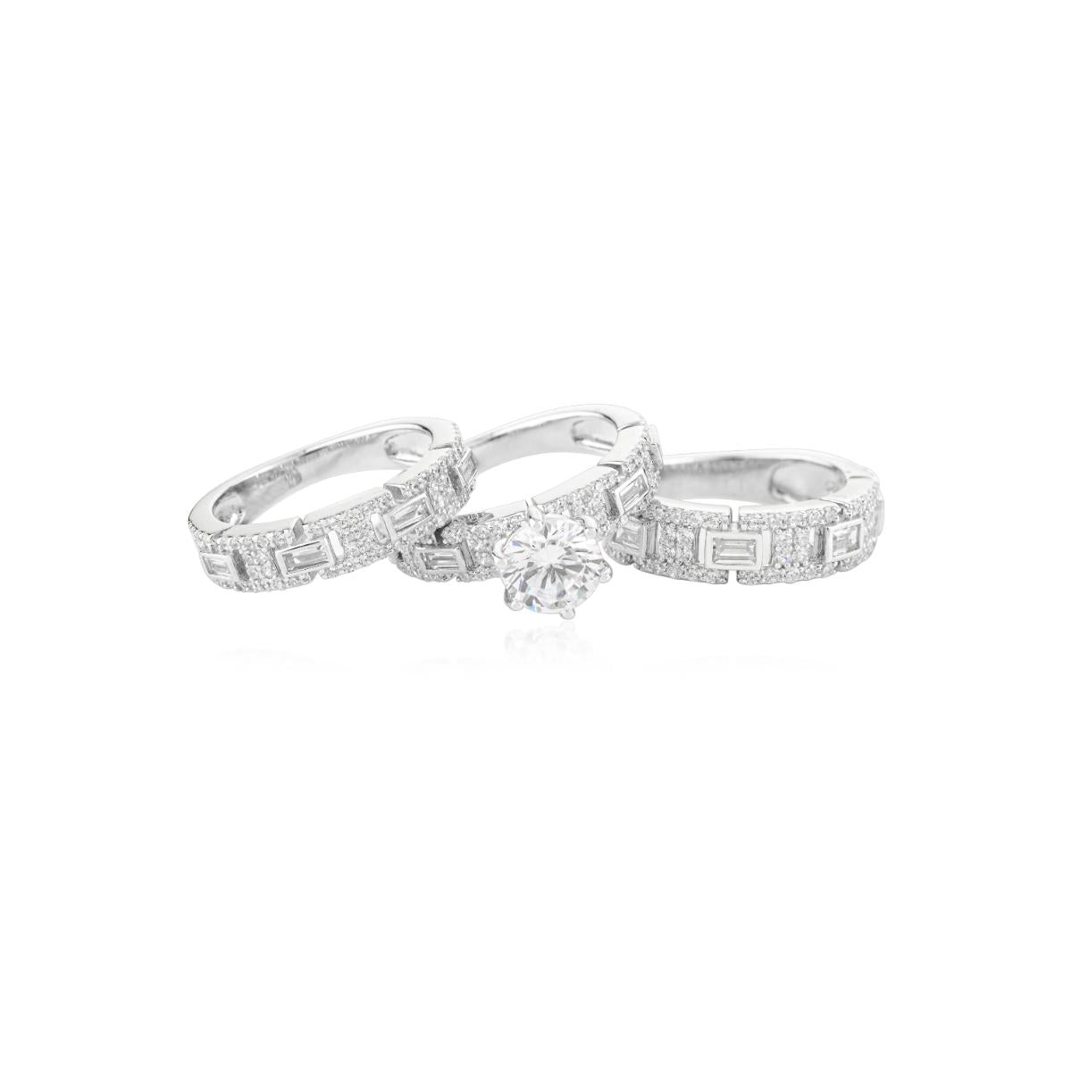 925 Sterling Silver 3 in 1 White Zircon Wedding Ring
