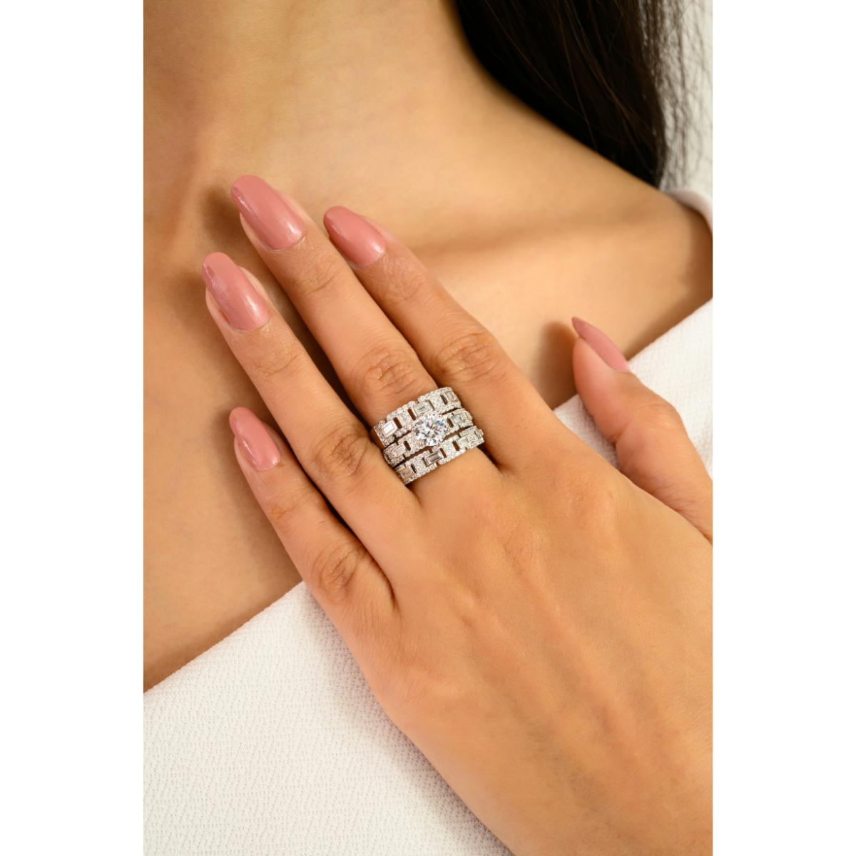 925 Sterling Silver 3 in 1 White Zircon Wedding Ring