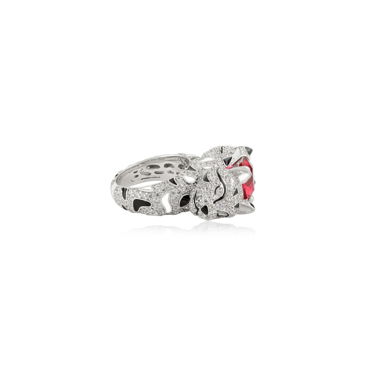 925 Sterling Silver Dual Panther Ring with Ruby