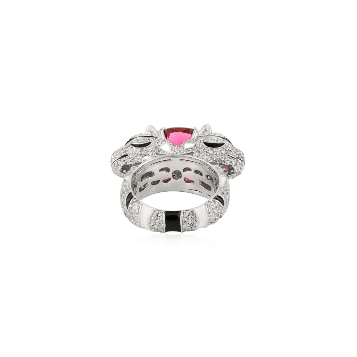 925 Sterling Silver Dual Panther Ring with Ruby