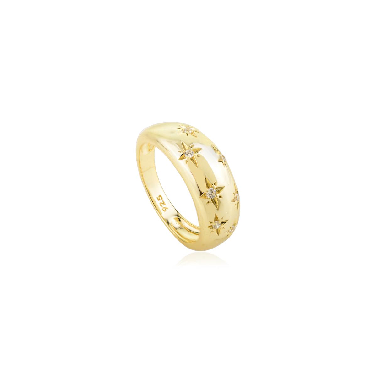 925 Sterling Silver Yellow Gold White Star Diamond Unisex Ring