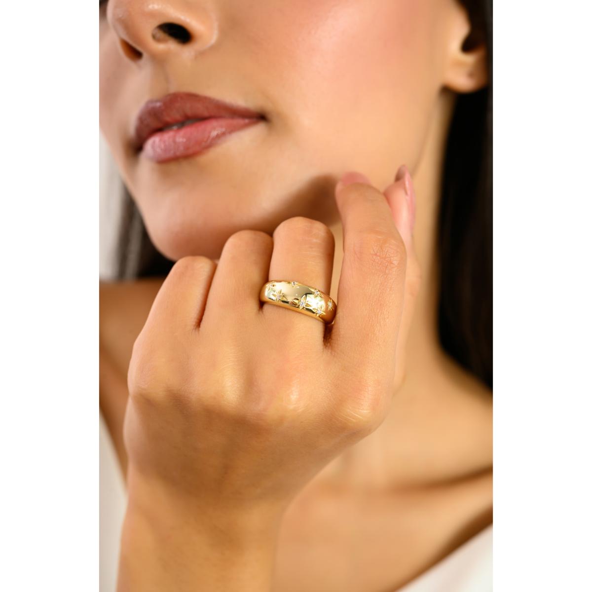 925 Sterling Silver Yellow Gold White Star Diamond Unisex Ring