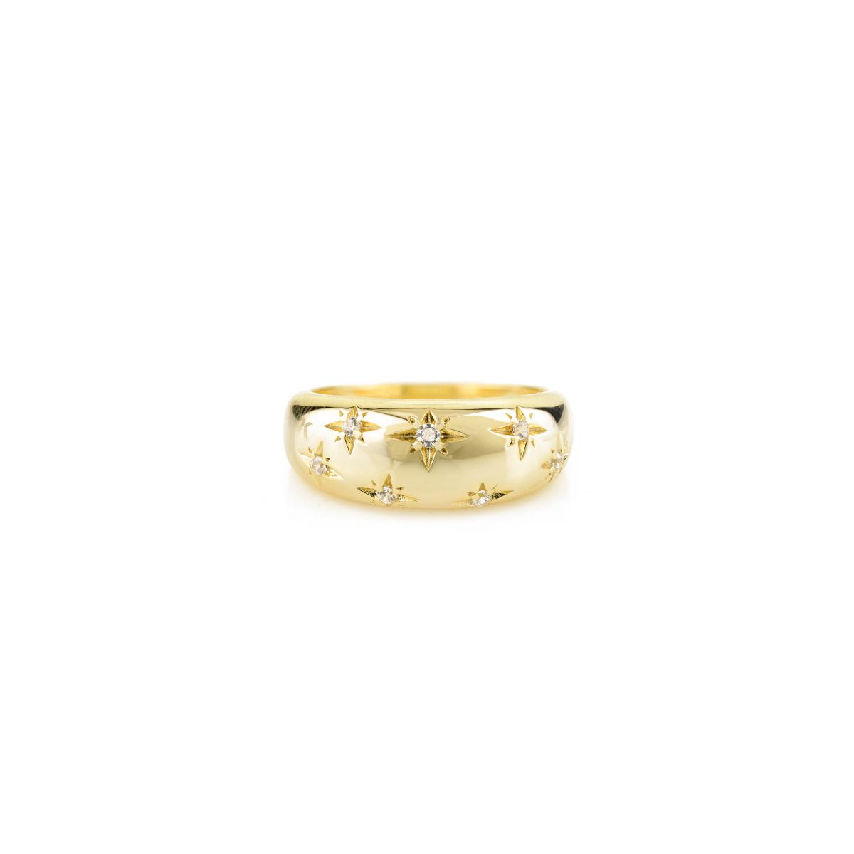 925 Sterling Silver Yellow Gold White Star Diamond Unisex Ring