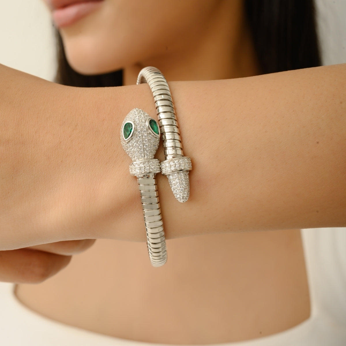 925 Silver Snake Cuff Bangle Bracelet
