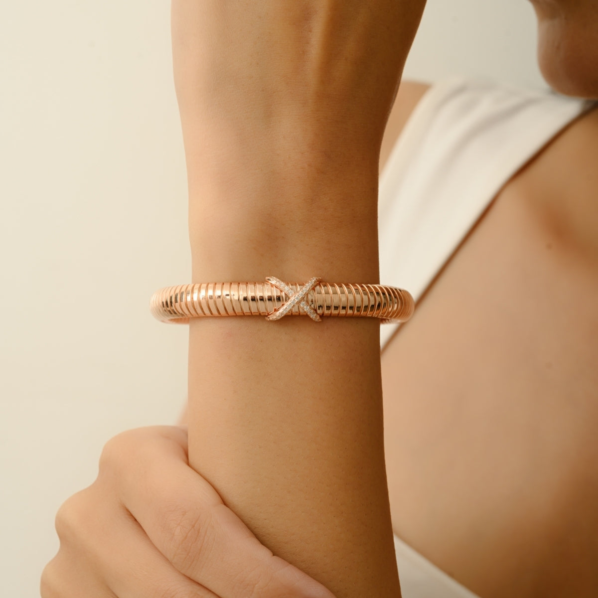 Rose Gold Mini Cross Sign Cuff Bracelet