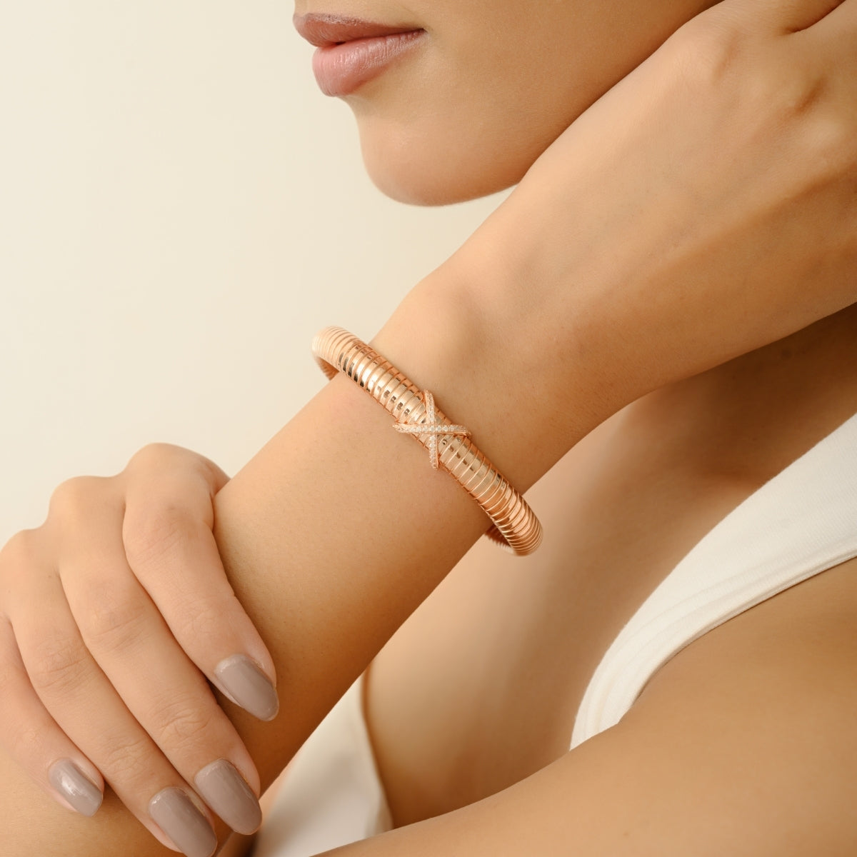 Rose Gold Mini Cross Sign Cuff Bracelet