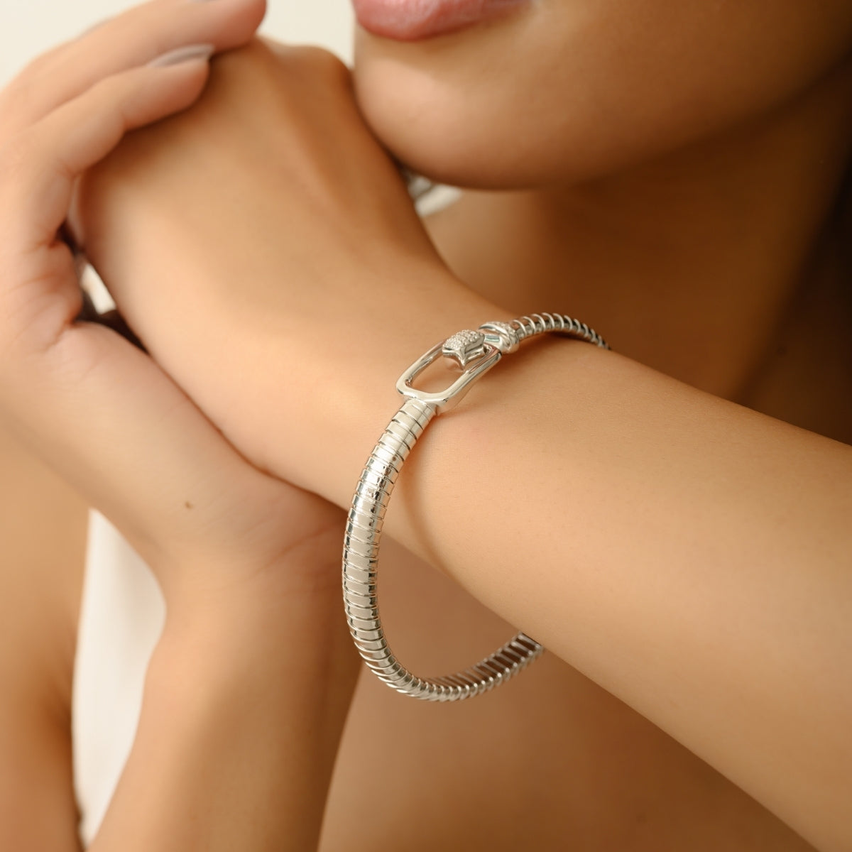 925 Silver Cuff Bracelet with Lock