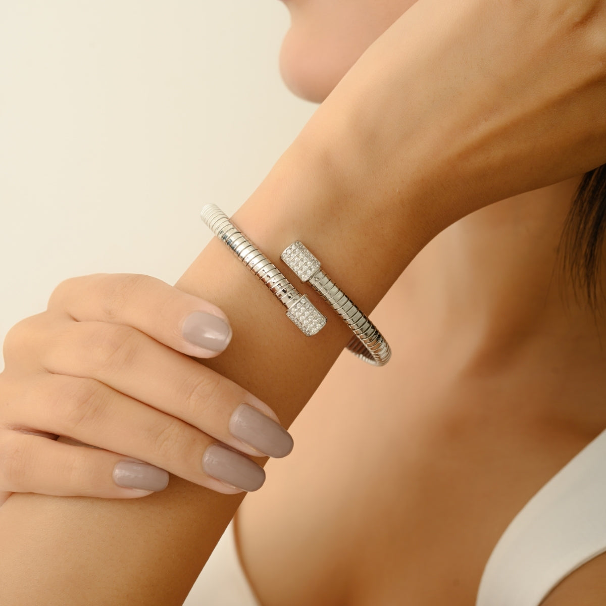 925 Sterling Silver Diamond Cuff Bangle Bracelet