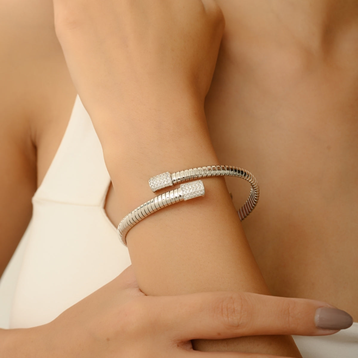 925 Sterling Silver Diamond Cuff Bangle Bracelet