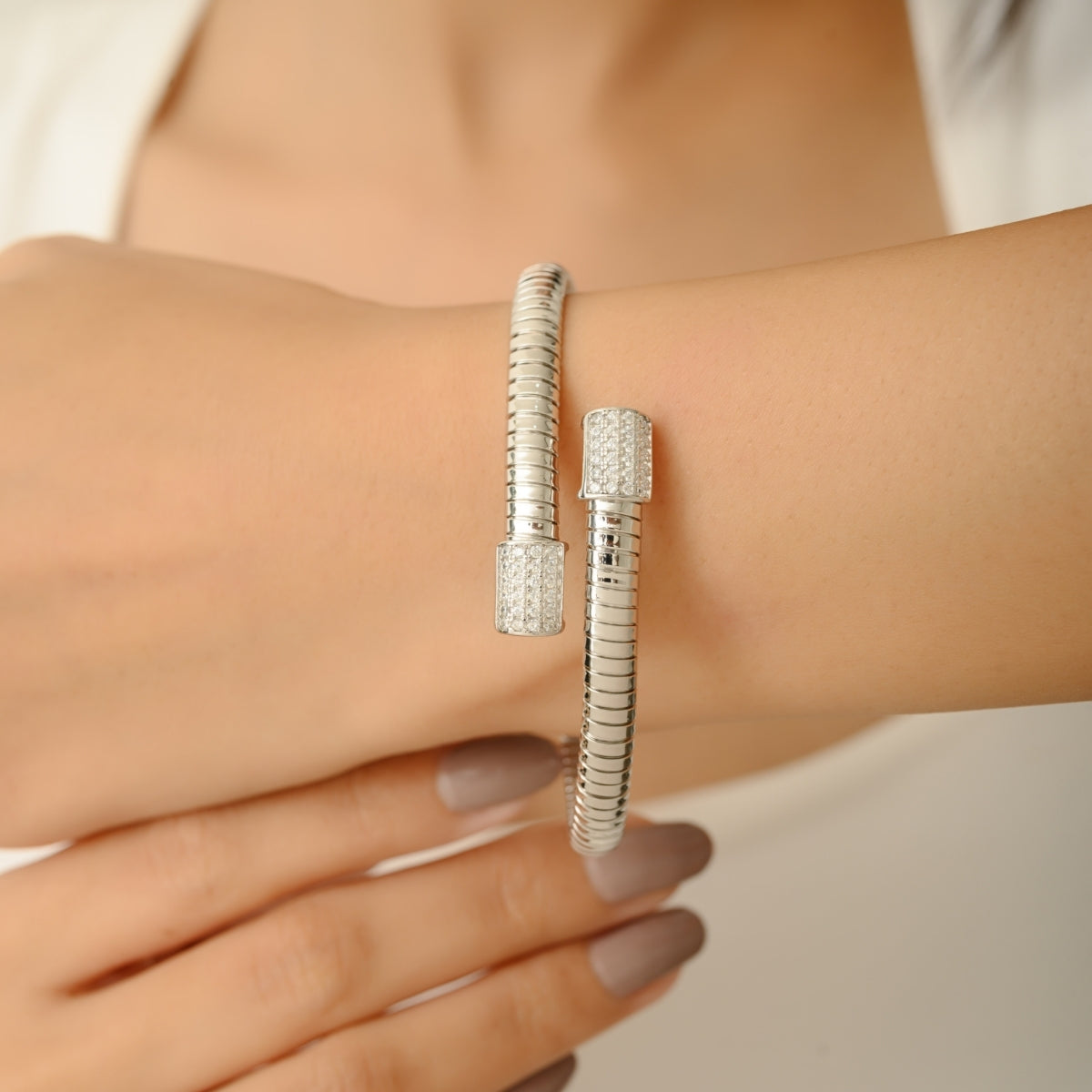 925 Sterling Silver Diamond Cuff Bangle Bracelet