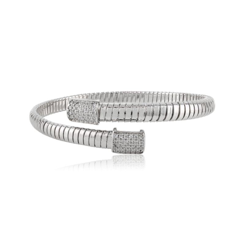 925 Sterling Silver Diamond Cuff Bangle Bracelet