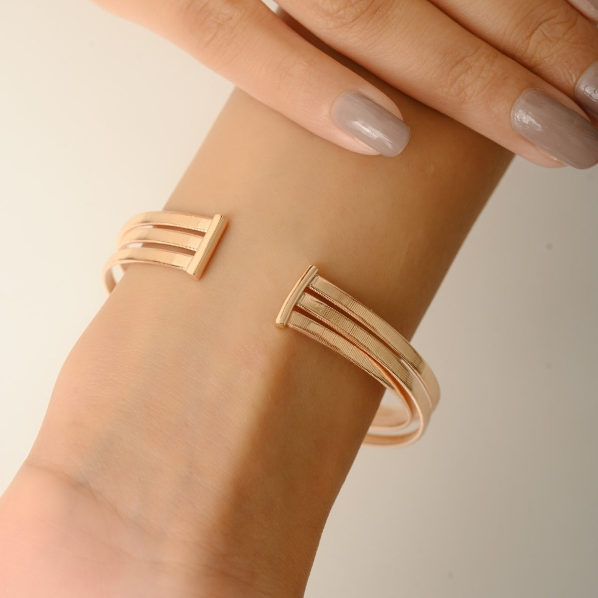 Rose Gold Diamond Multi Layer Cuff Bangle Bracelet
