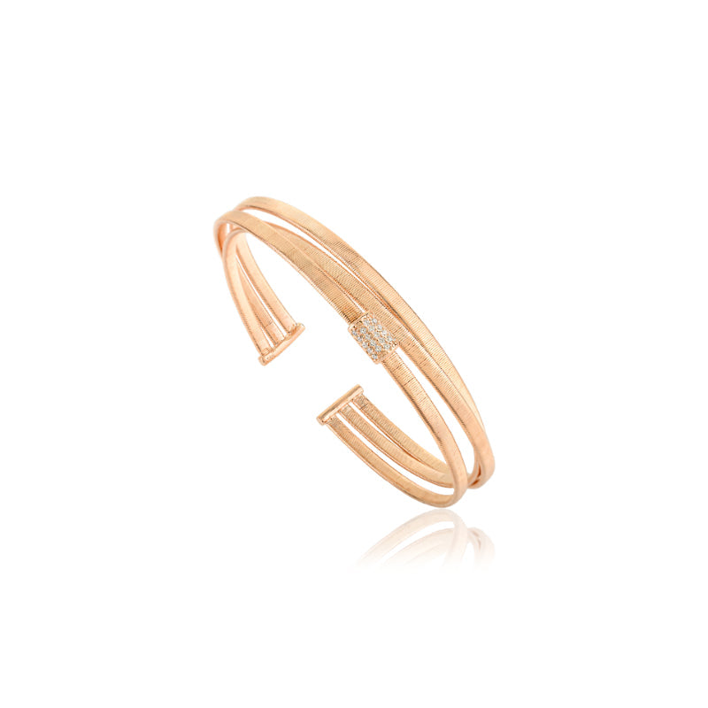 Rose Gold Diamond Multi Layer Cuff Bangle Bracelet