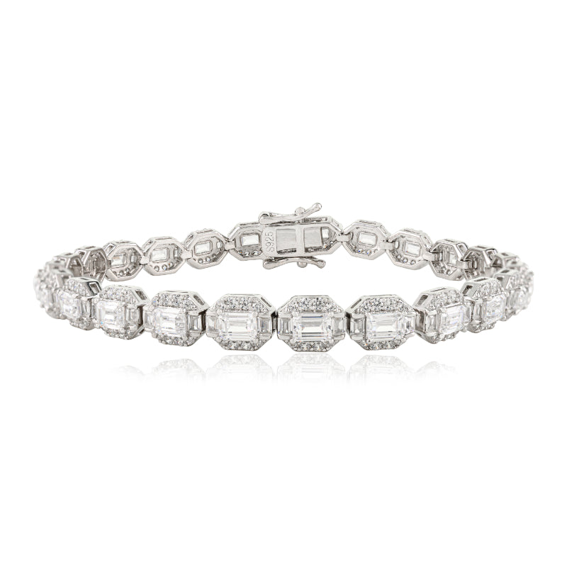 925 Sterling Silver Brilliant Round White CZ Halo Tennis Bracelet