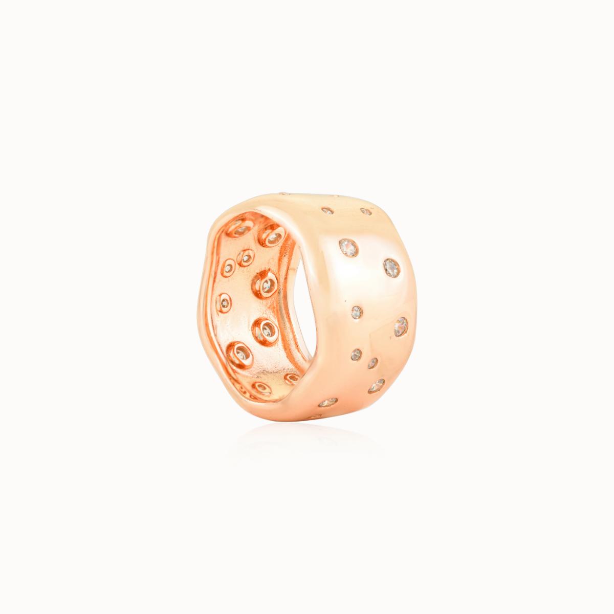 925 Sterling Silver Rose Gold Wave Ring