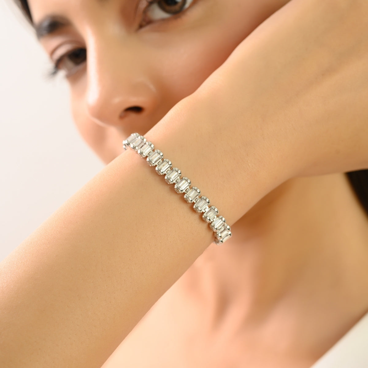 Chunky Silver Tennis Bracelet with Rectangular Baguette in CZ