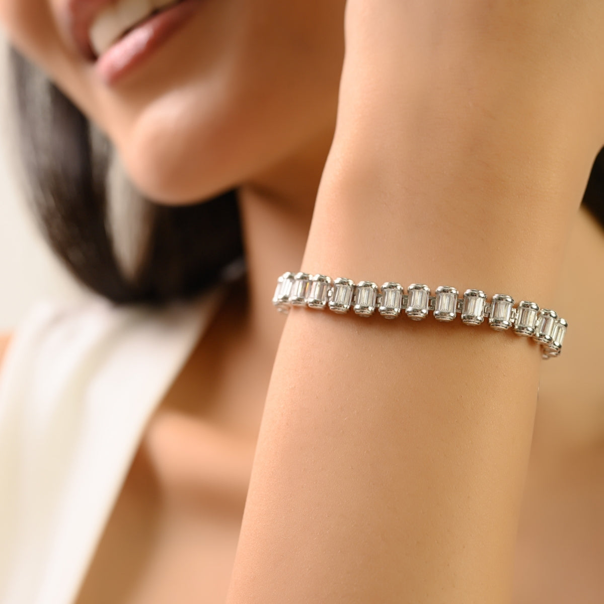 Chunky Silver Tennis Bracelet with Rectangular Baguette in CZ