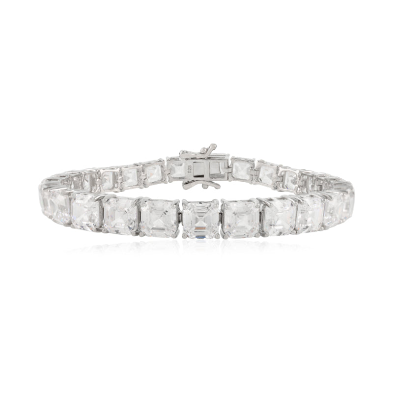 Exquisite Silver Bracelet Featuring Square-Cut CZ Stones