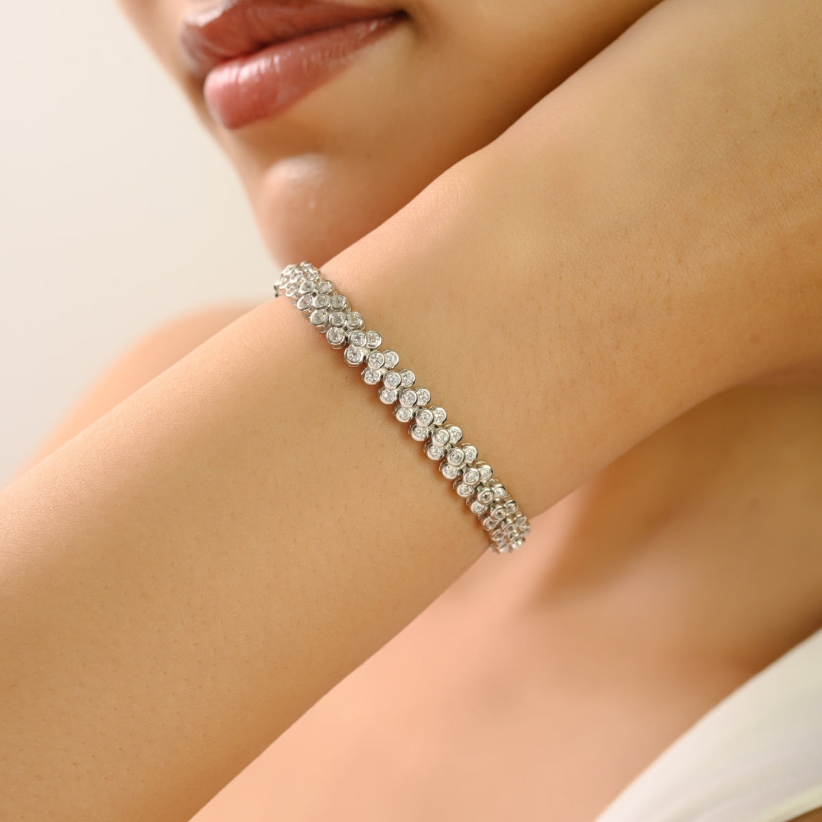 925 Silver White CZ Round Tennis Bracelet