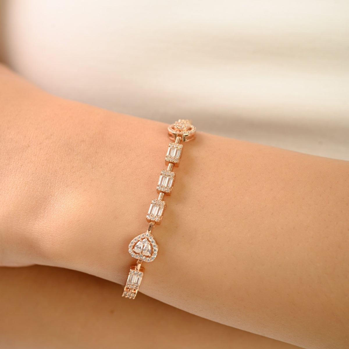 Sterling Silver Rose Gold Plated White CZ Tennis Bracelet