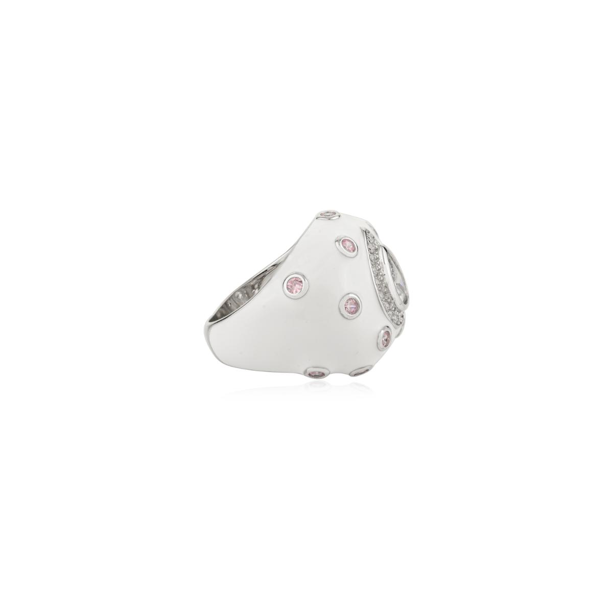 925 Sterling Silver White Enamel with Pear Diamond Retro Ring