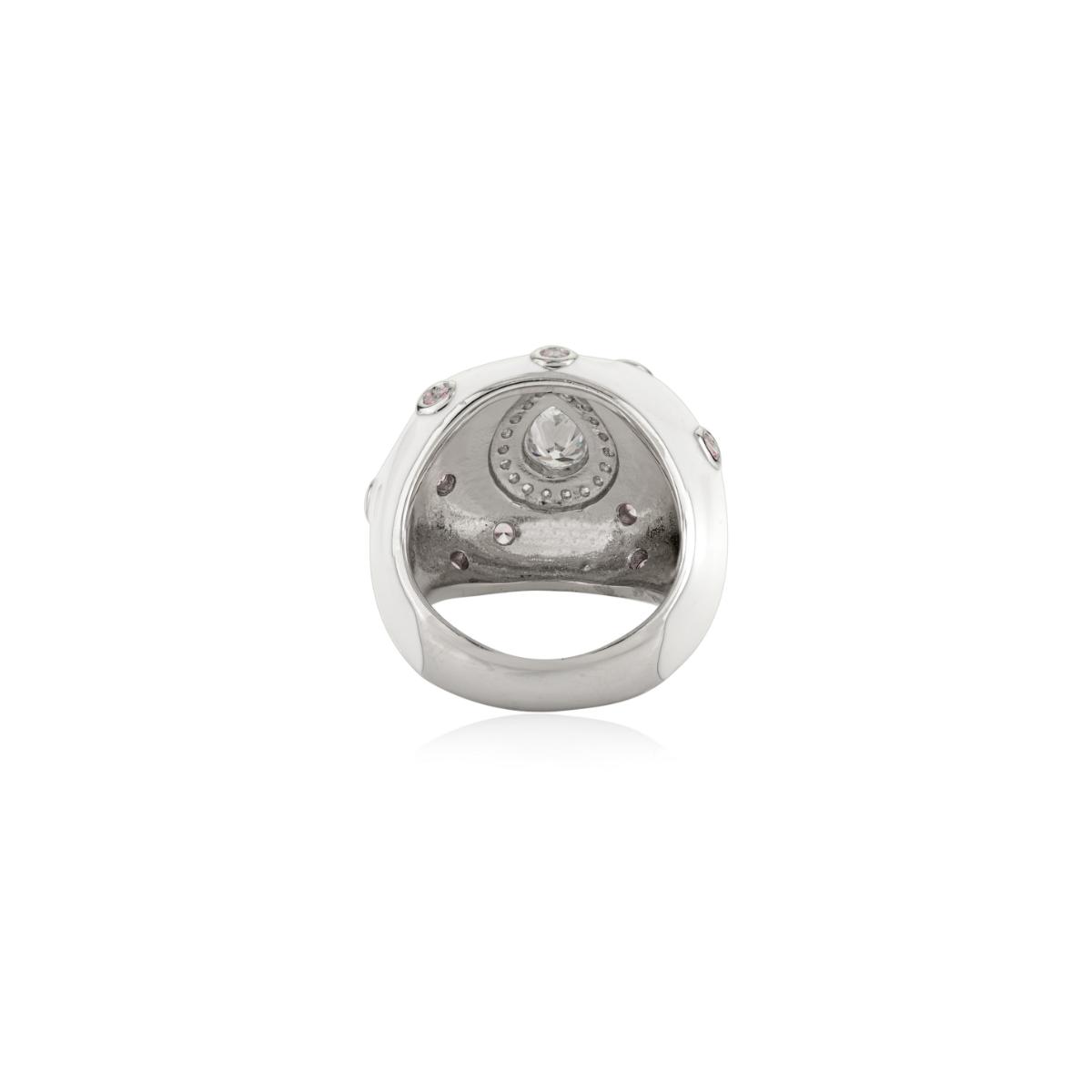 925 Sterling Silver White Enamel with Pear Diamond Retro Ring