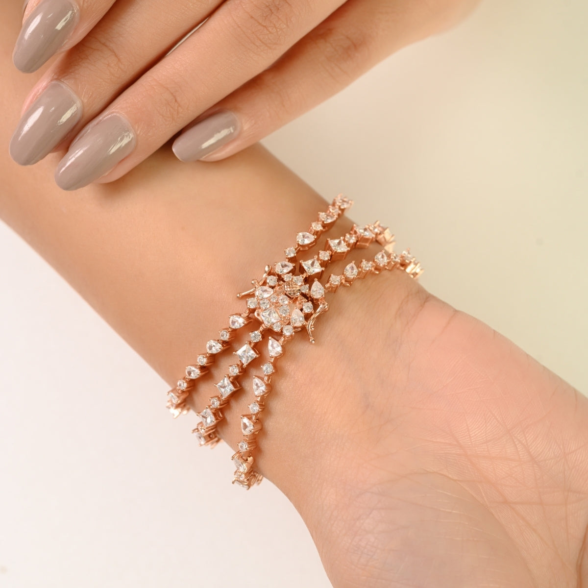 Sterling Silver Multi Cut White CZ Three Layer Bracelet