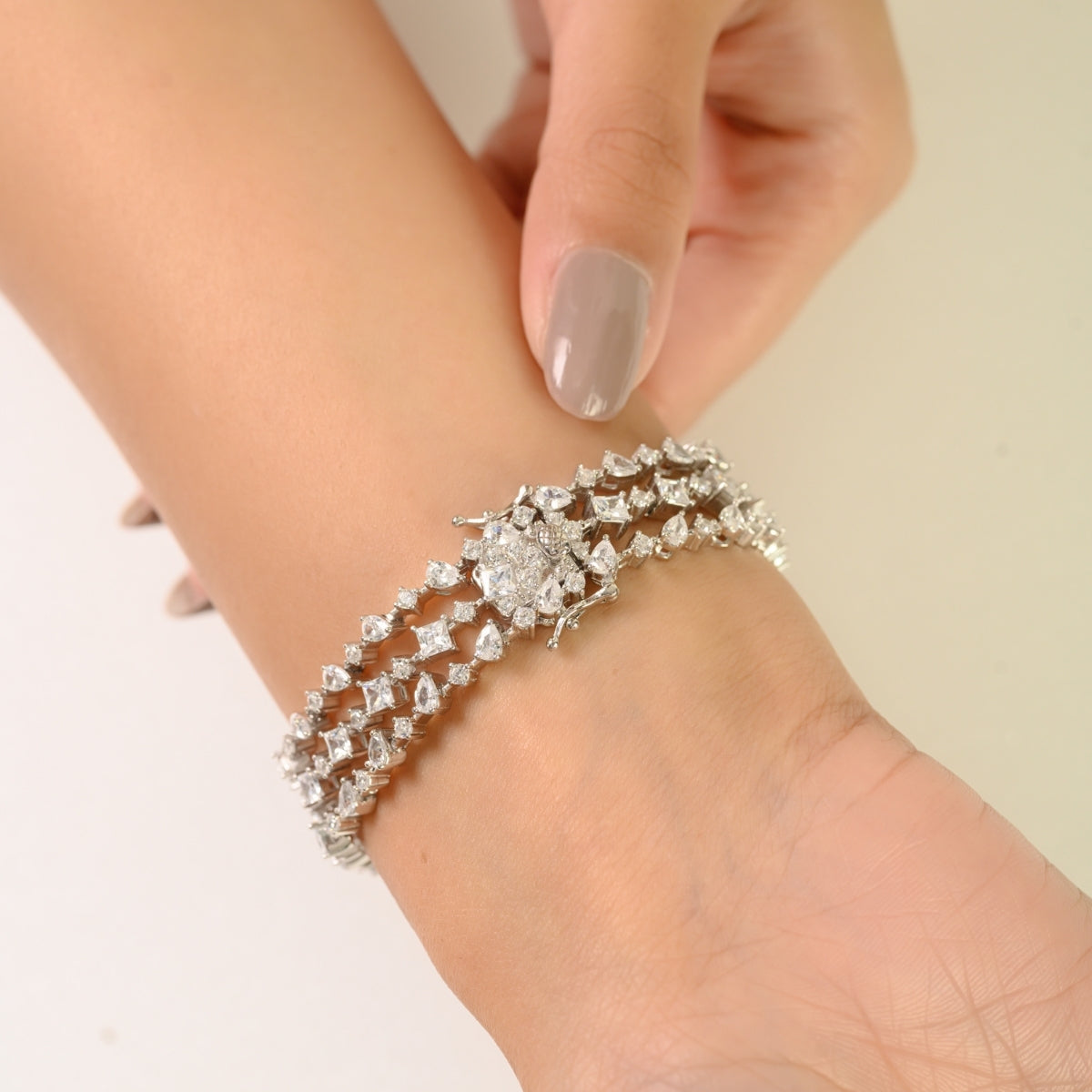 Sterling Silver Multi Cut White CZ Three Layer Bracelet