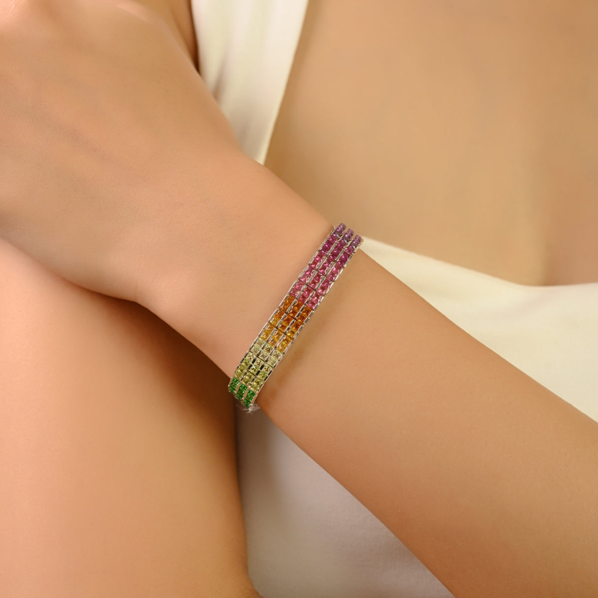 Sterling Silver Multi Colour Tennis Bracelet