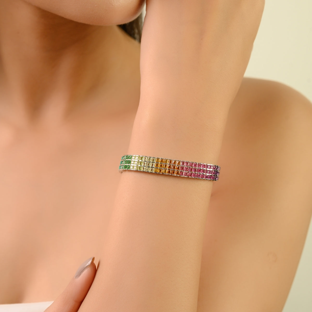 Sterling Silver Multi Colour Tennis Bracelet