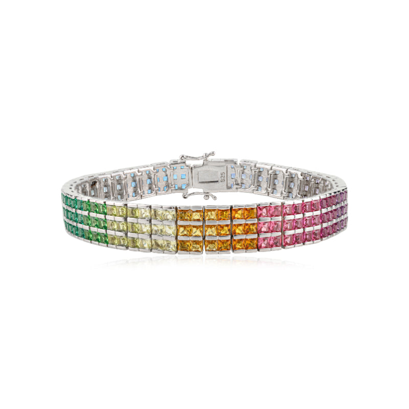 Sterling Silver Multi Colour Tennis Bracelet