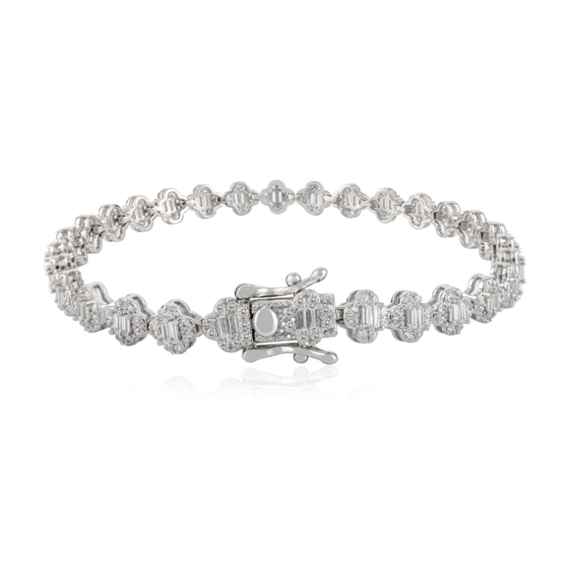 925 Sterling Silver Brilliant Round White CZ Halo Tennis Bracelet