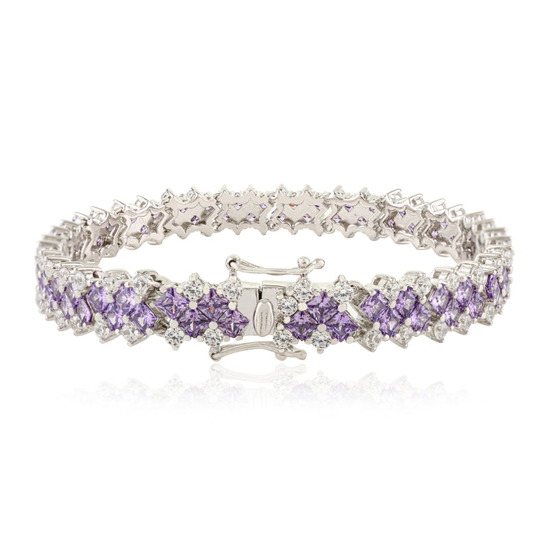 925 Sterling Silver Brilliant Round White and Purple CZ Tennis Bracelet